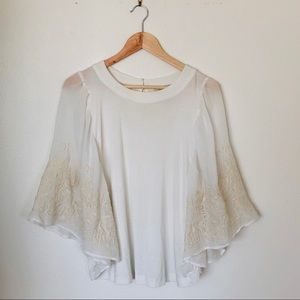 Anthro eri + ali cream boho embroidered top size M